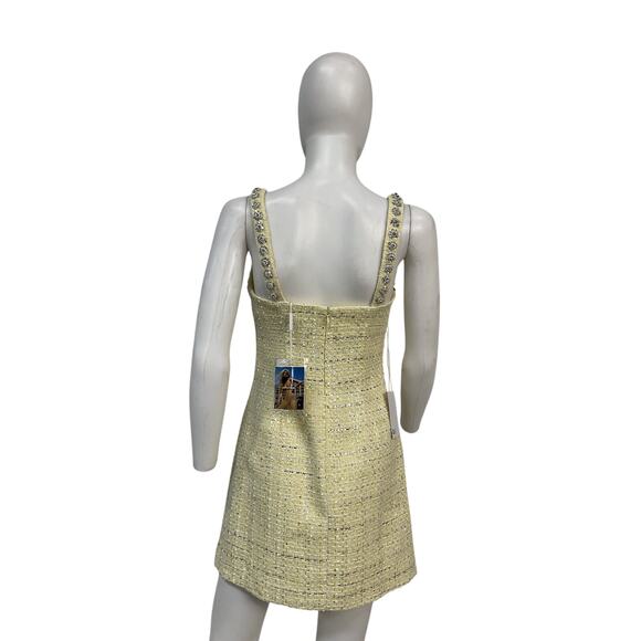 Self-Portrait Embellished Yellow Polyester Cutout Metallic Tweed Mini Dress - Picture 3 of 5
